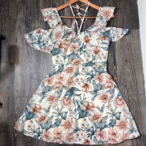 JOA Just One Answer Tropical Peach Floral Skater Dress - Size XS